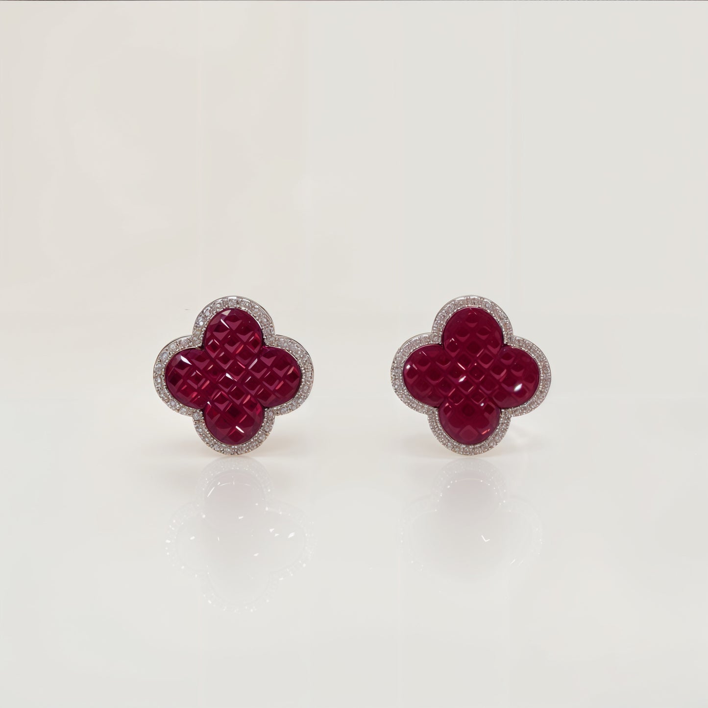 “Ruby Weave Clover Studs in Italian 92.5 Silver”