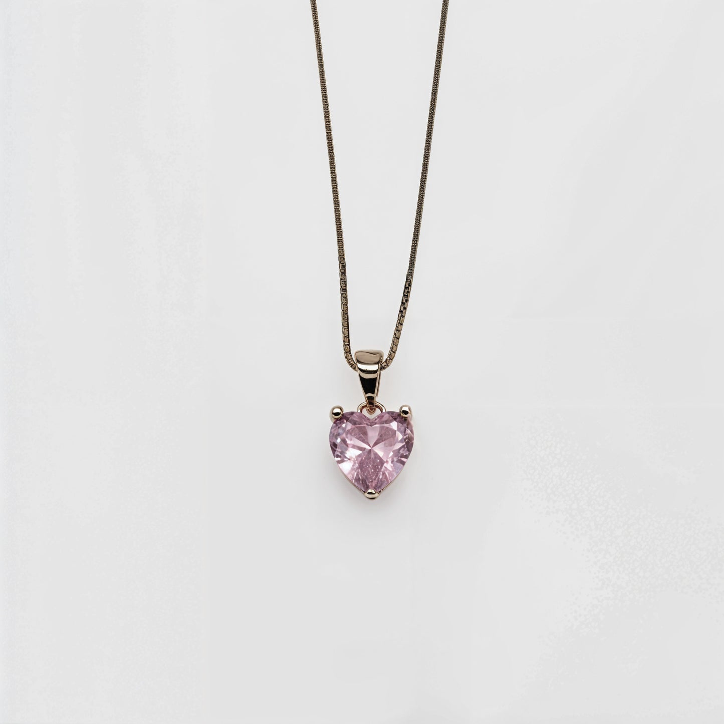 Pink Heart Solitaire Necklace in Italian 92.5 Silver