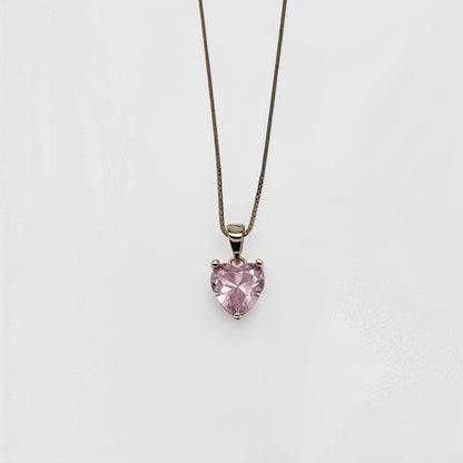 Pink Heart Solitaire Necklace in Italian 92.5 Silver