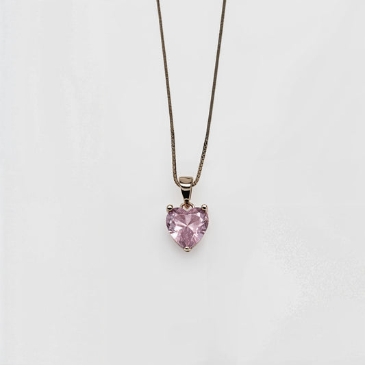 Pink Heart Solitaire Necklace in Italian 92.5 Silver