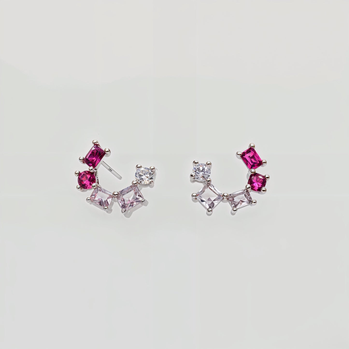 “Radiant Pink Aura Cascading CZ Cluster Earrings in Italian 92.5 Silver”