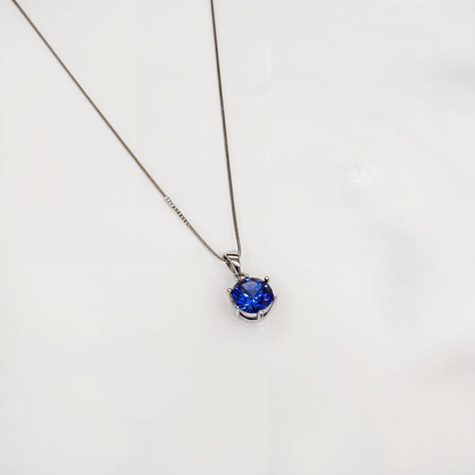 Blue Solitaire Necklace in Italian 92.5 Silver