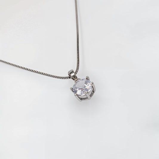 White Solitaire Necklace in Italian 92.5 Silver