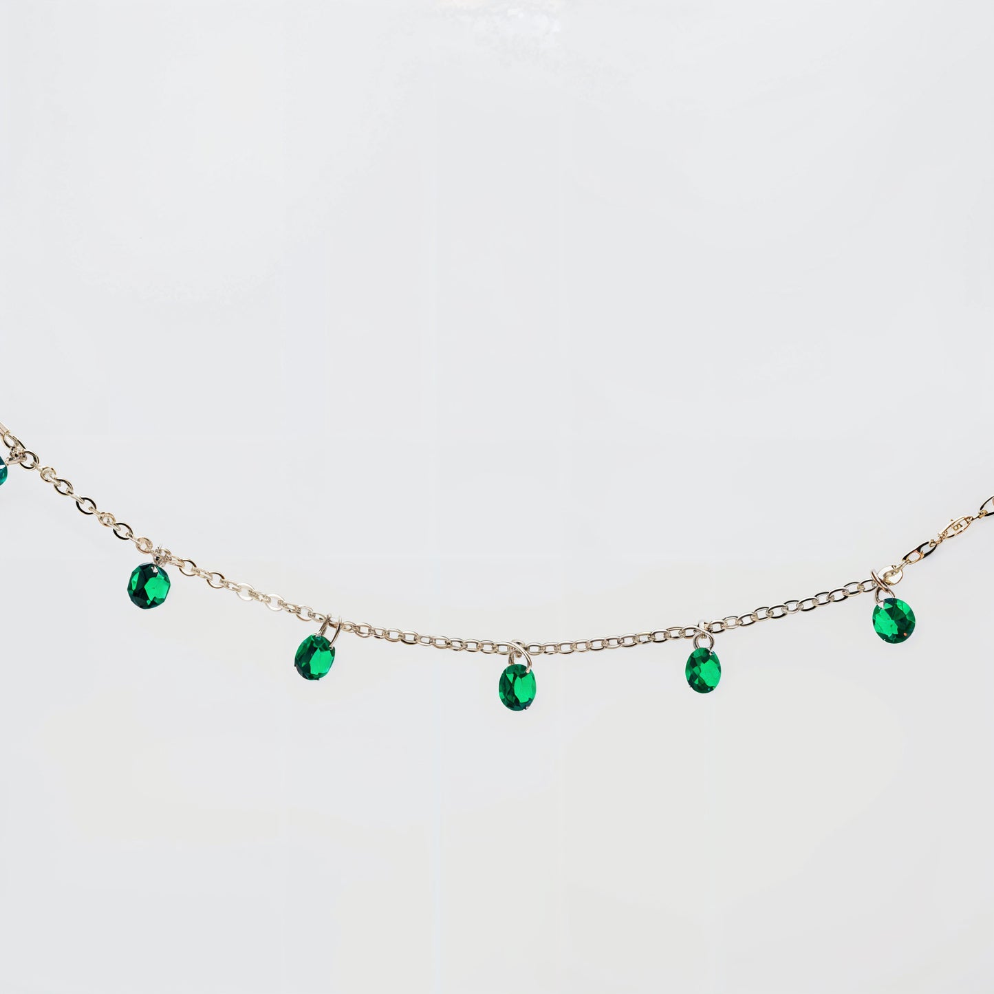 Emerald Green CZ Dangling Charm Necklace in Italian 92.5 Silver