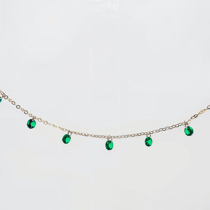 Emerald Green CZ Dangling Charm Necklace in Italian 92.5 Silver