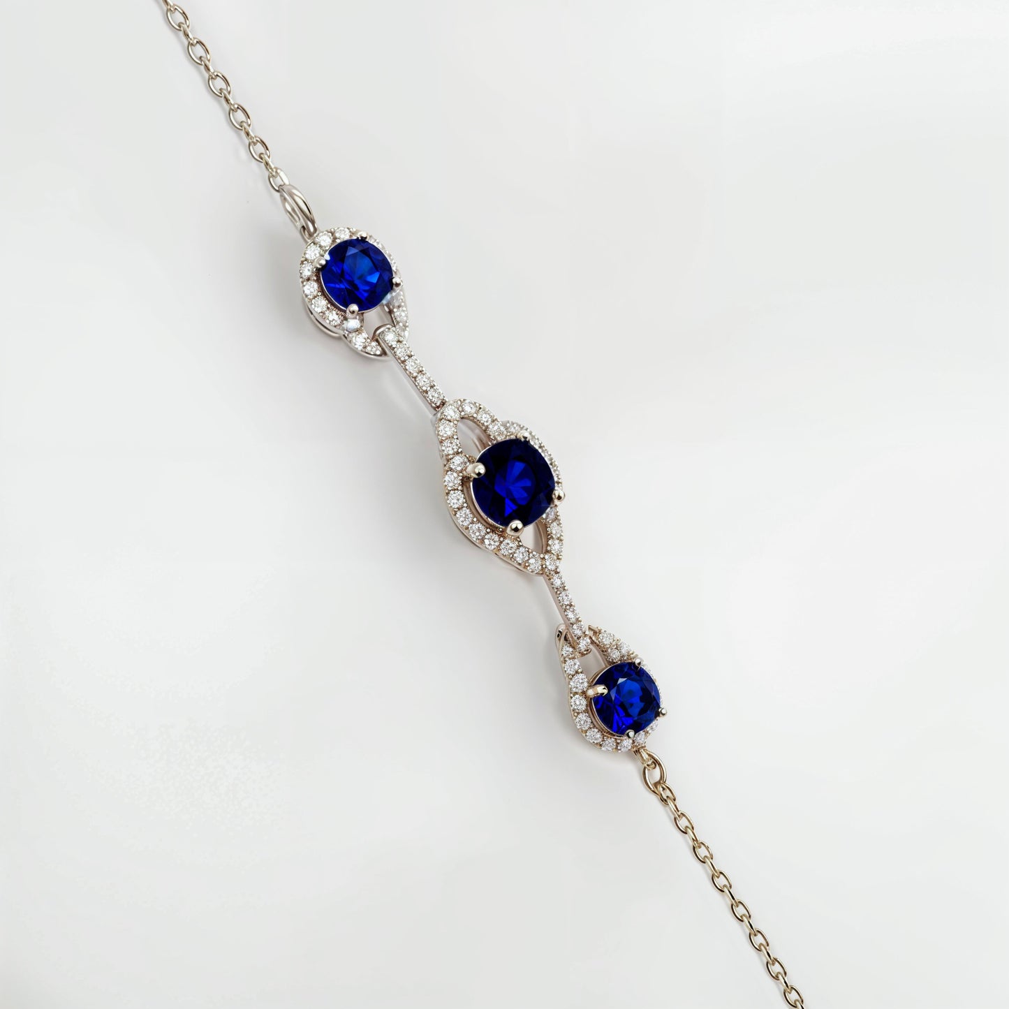 Royal Sapphire Halo Luxury Bracelet in Italian 92.5 Silver