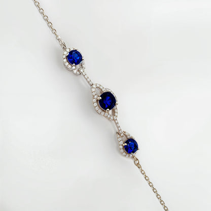 Royal Sapphire Halo Luxury Bracelet in Italian 92.5 Silver