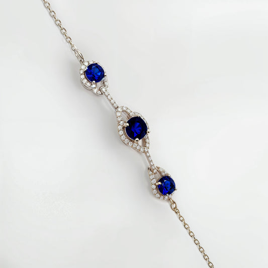 Royal Sapphire Halo Luxury Bracelet in Italian 92.5 Silver
