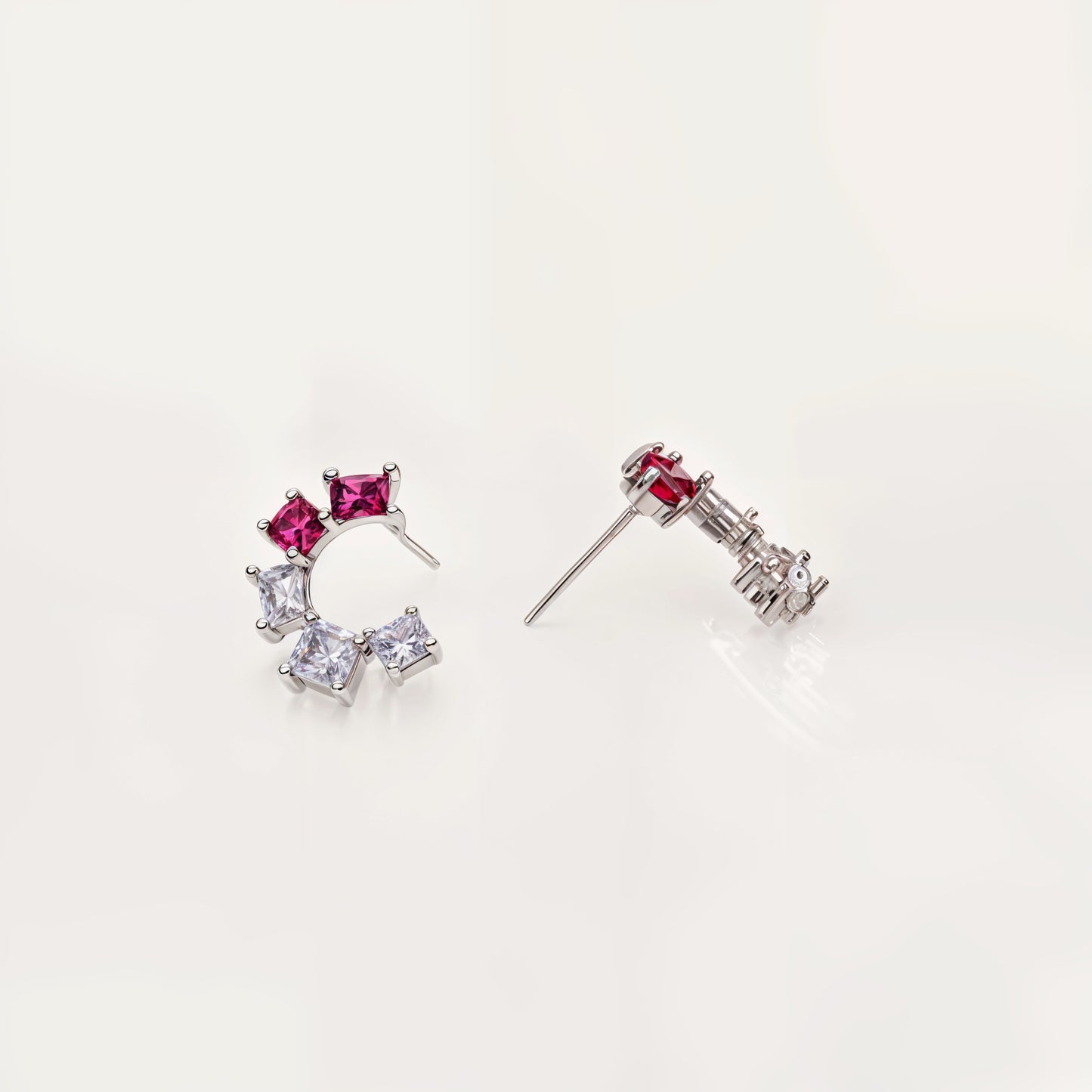 “Radiant Pink Aura Cascading CZ Cluster Earrings in Italian 92.5 Silver”