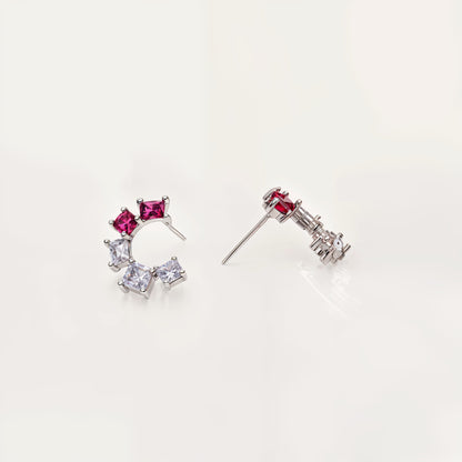 “Radiant Pink Aura Cascading CZ Cluster Earrings in Italian 92.5 Silver”