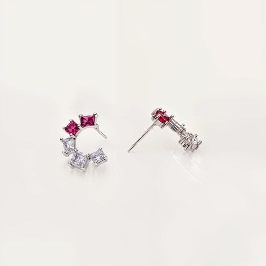 “Radiant Pink Aura Cascading CZ Cluster Earrings in Italian 92.5 Silver”
