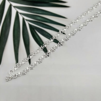 Heart Motif Silver Anklet
