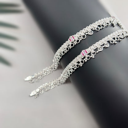 Elegant Silver Payal with Stone Accents