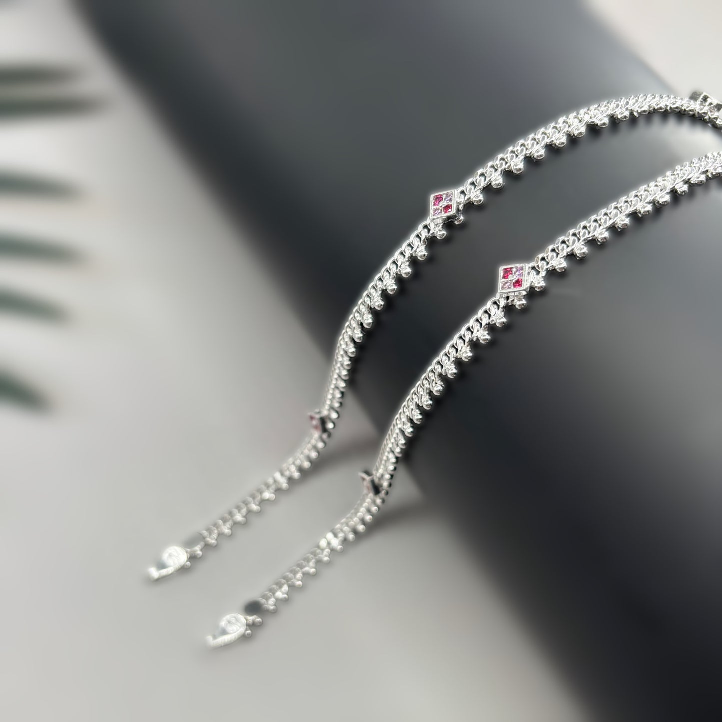 Delicate Silver Payal with Stone Accents