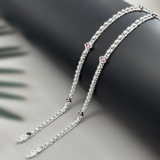 Elegant Silver Payal with Stone Accents