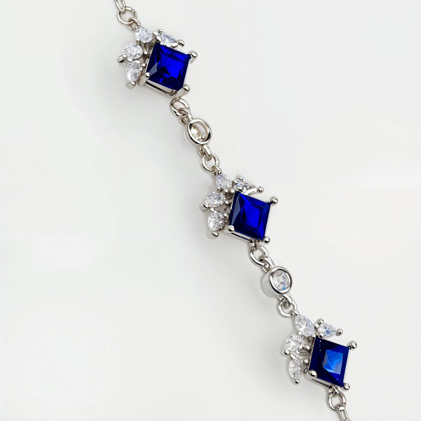 Royal Sapphire Square-Cut CZ Bracelet in Italian 92.5 Silver