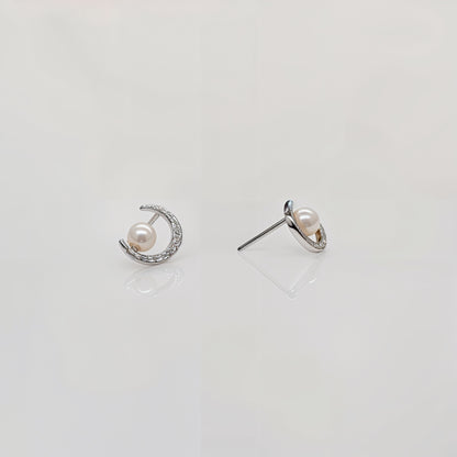 “Celestial Pearl Crescent Earrings in Italian 92.5 Silver”