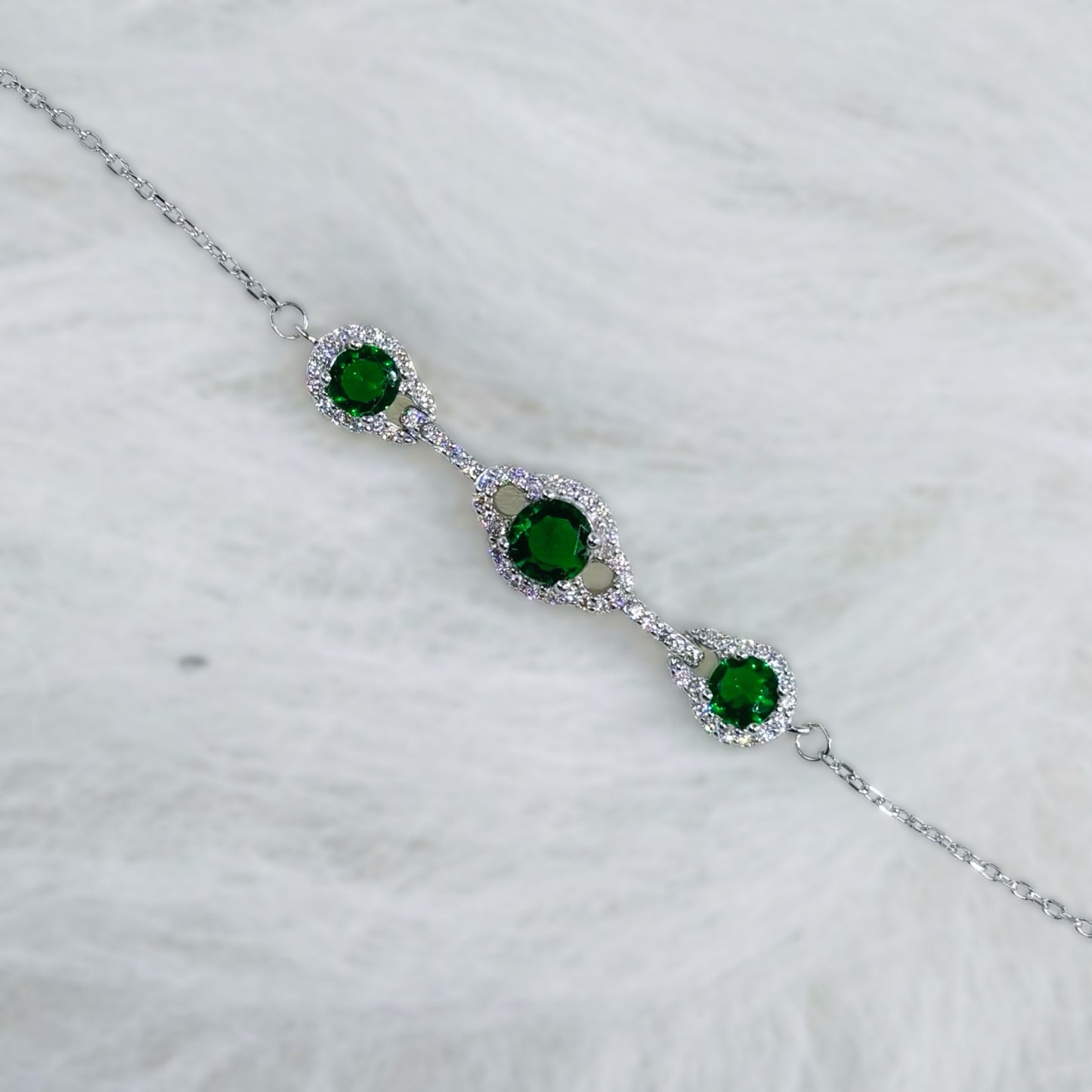 Elegant Green Triple CZ Halo Bracelet in Italian 92.5 Silver