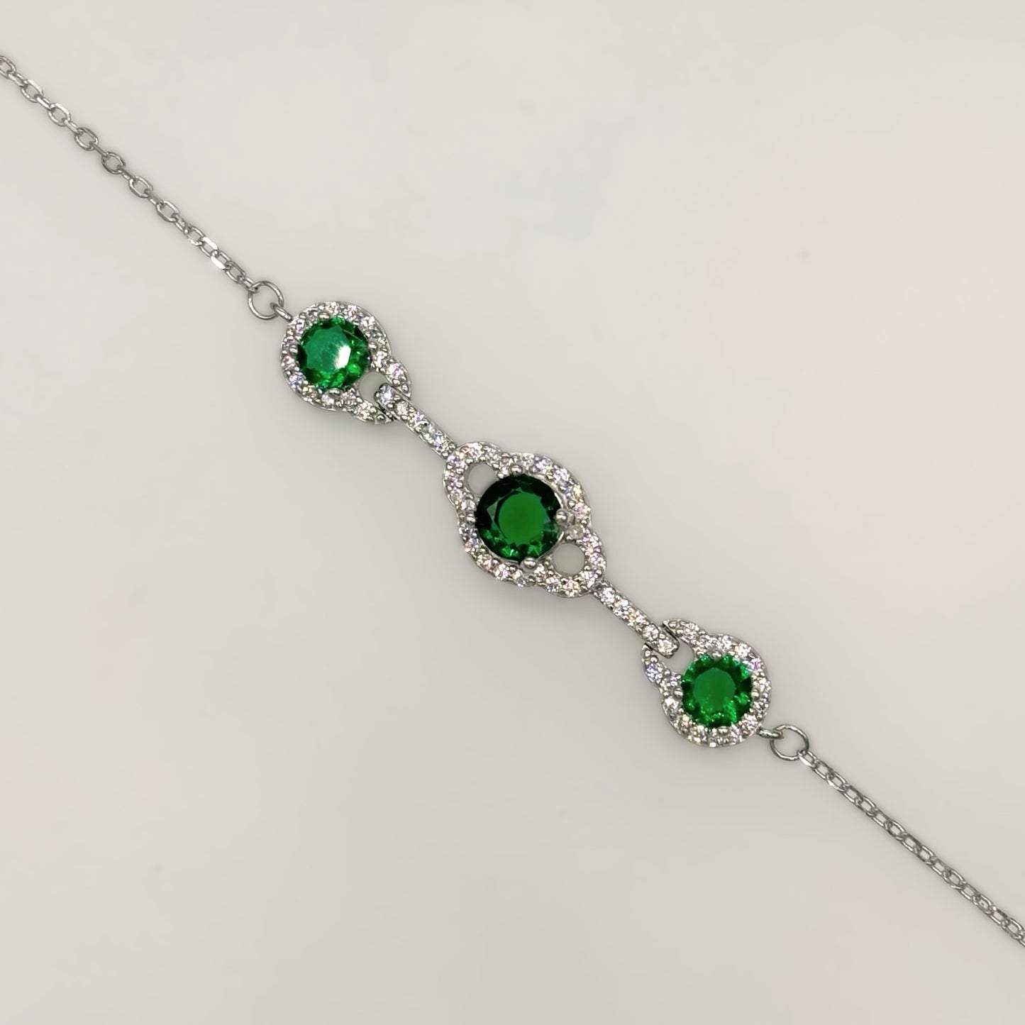 Elegant Green Triple CZ Halo Bracelet in Italian 92.5 Silver