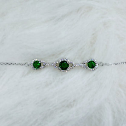 Elegant Green Triple CZ Halo Bracelet in Italian 92.5 Silver