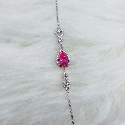 Pink Teardrop Halo CZ Bracelet in Italian 92.5 Silver