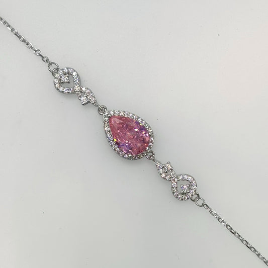 Pink Teardrop Halo CZ Bracelet in Italian 92.5 Silver