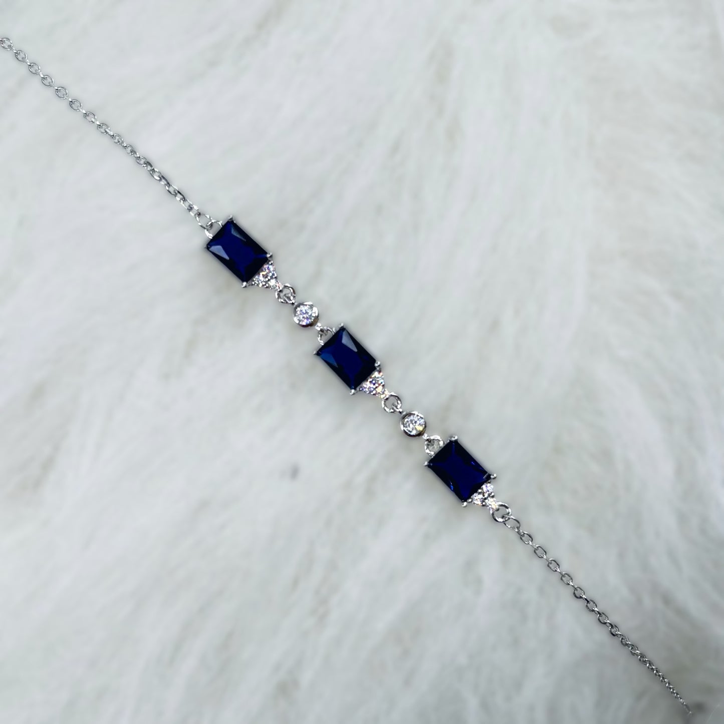 Royal Sapphire Emerald-Cut CZ Bracelet in Italian 92.5 Silver