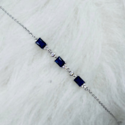 Royal Sapphire Emerald-Cut CZ Bracelet in Italian 92.5 Silver