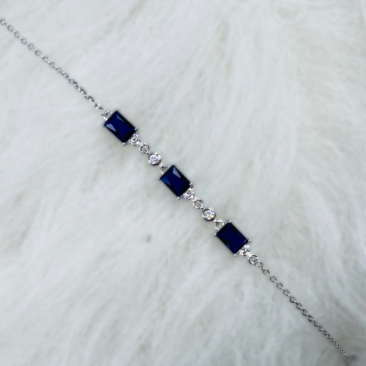 Royal Sapphire Emerald-Cut CZ Bracelet in Italian 92.5 Silver