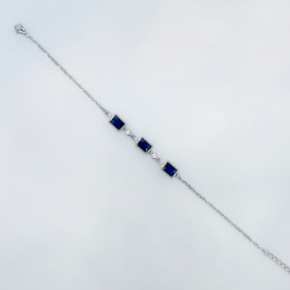 Royal Sapphire Emerald-Cut CZ Bracelet in Italian 92.5 Silver