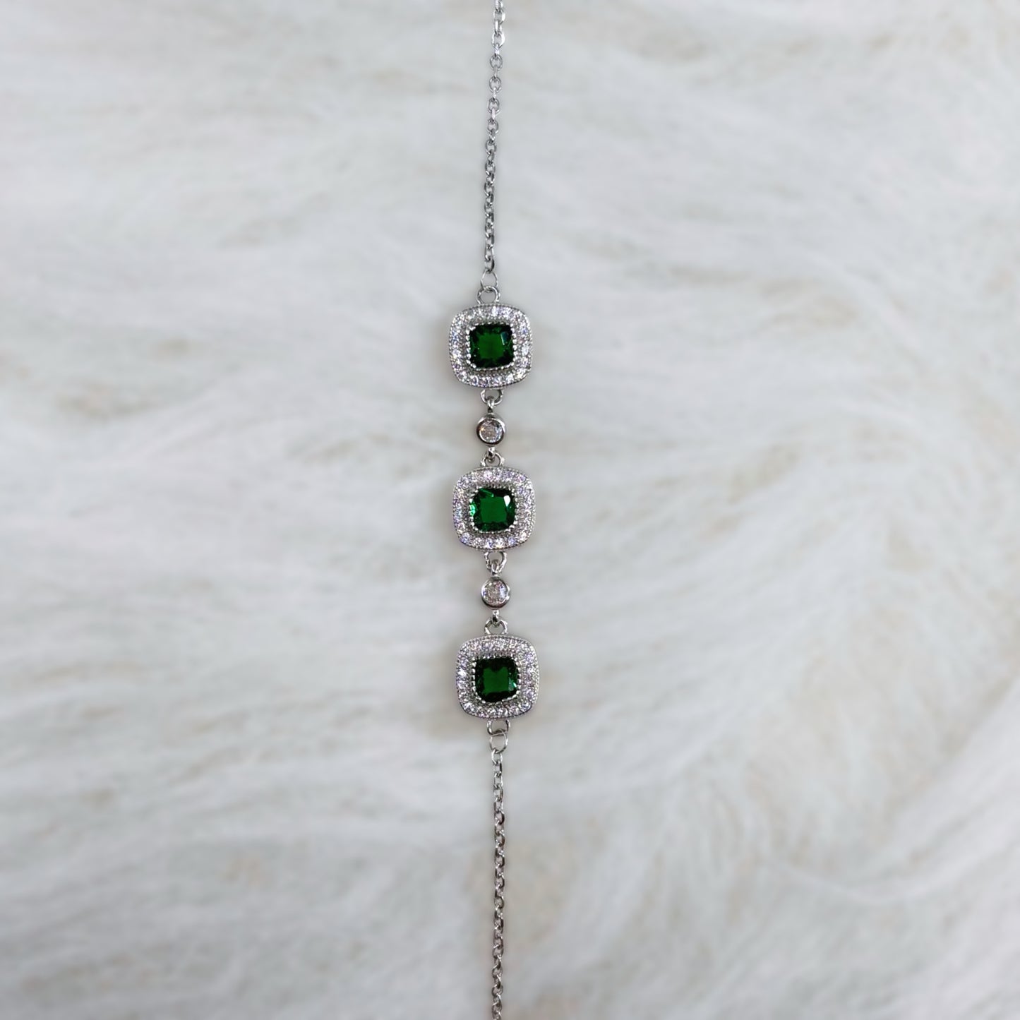 Emerald Majesty Cushion-Cut CZ Bracelet in Italian 92.5 Silver