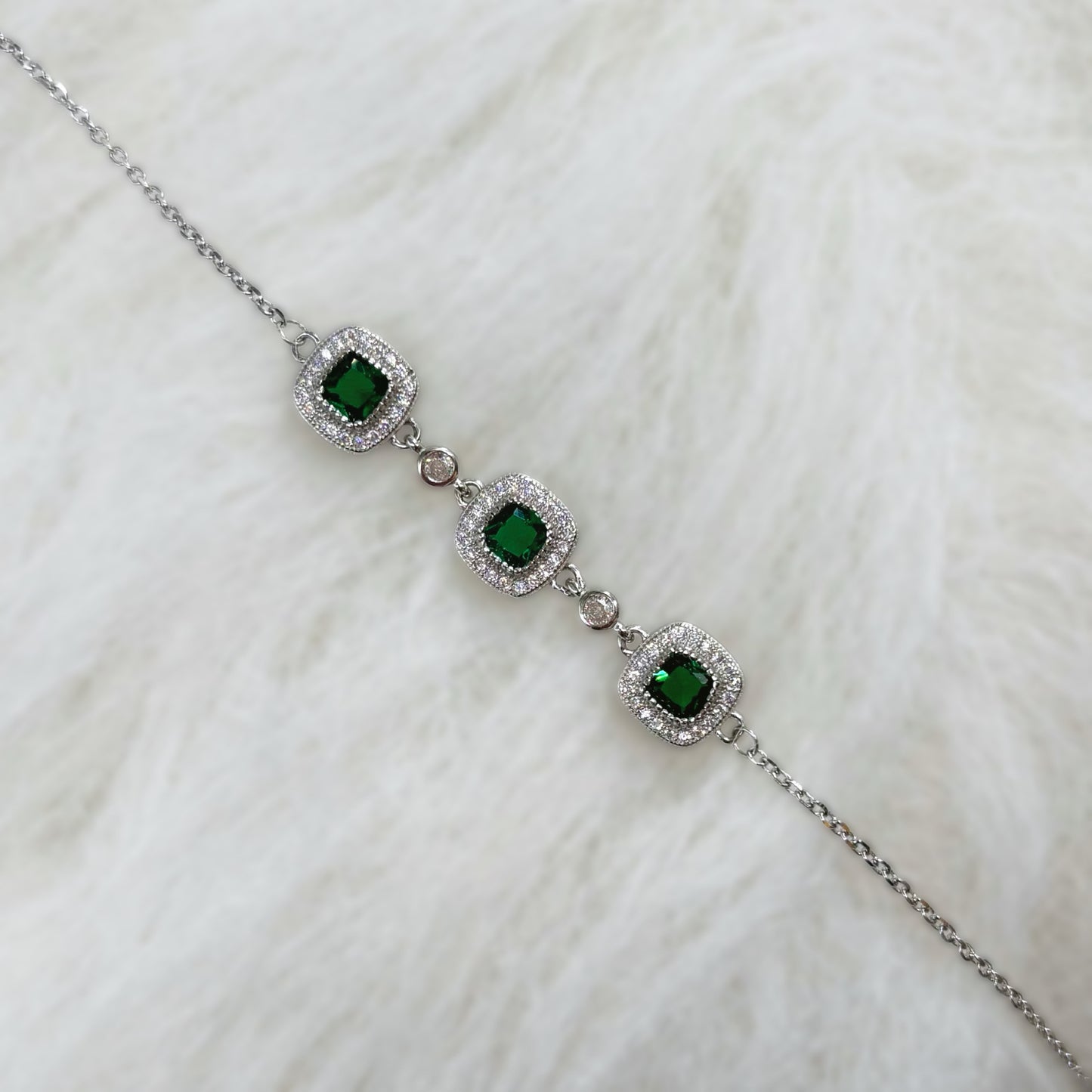 Emerald Majesty Cushion-Cut CZ Bracelet in Italian 92.5 Silver