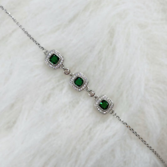 Emerald Majesty Cushion-Cut CZ Bracelet in Italian 92.5 Silver