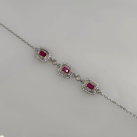 Royal Ruby Empress Triple Halo Bracelet in Italian 92.5 Silver