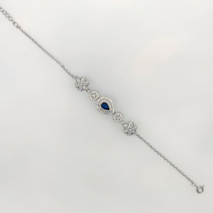 Royal Sapphire Droplet Halo Bracelet in Italian 92.5 Silver