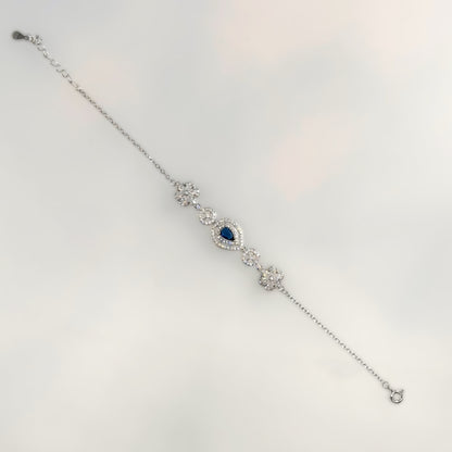 Royal Sapphire Droplet Halo Bracelet in Italian 92.5 Silver