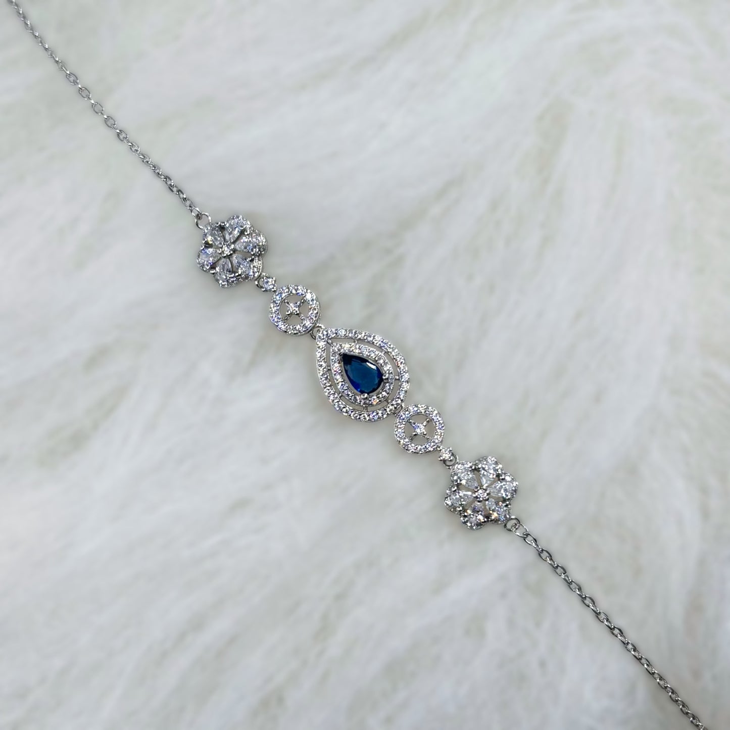 Royal Sapphire Droplet Halo Bracelet in Italian 92.5 Silver