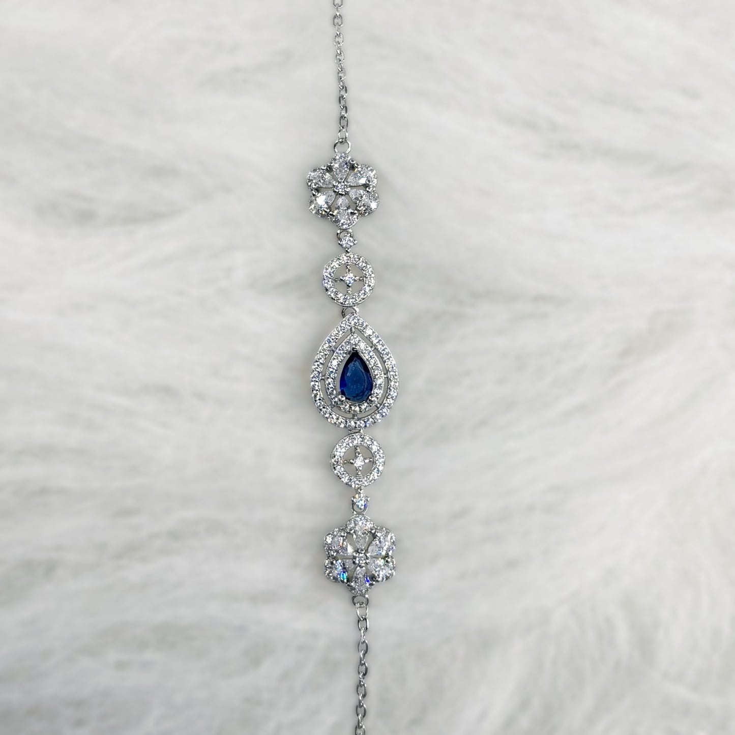 Royal Sapphire Droplet Halo Bracelet in Italian 92.5 Silver