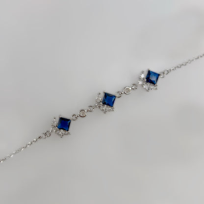 Royal Sapphire Square-Cut CZ Bracelet in Italian 92.5 Silver
