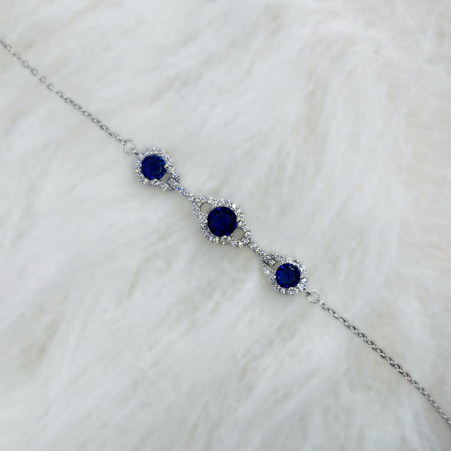 Royal Sapphire Halo Luxury Bracelet in Italian 92.5 Silver