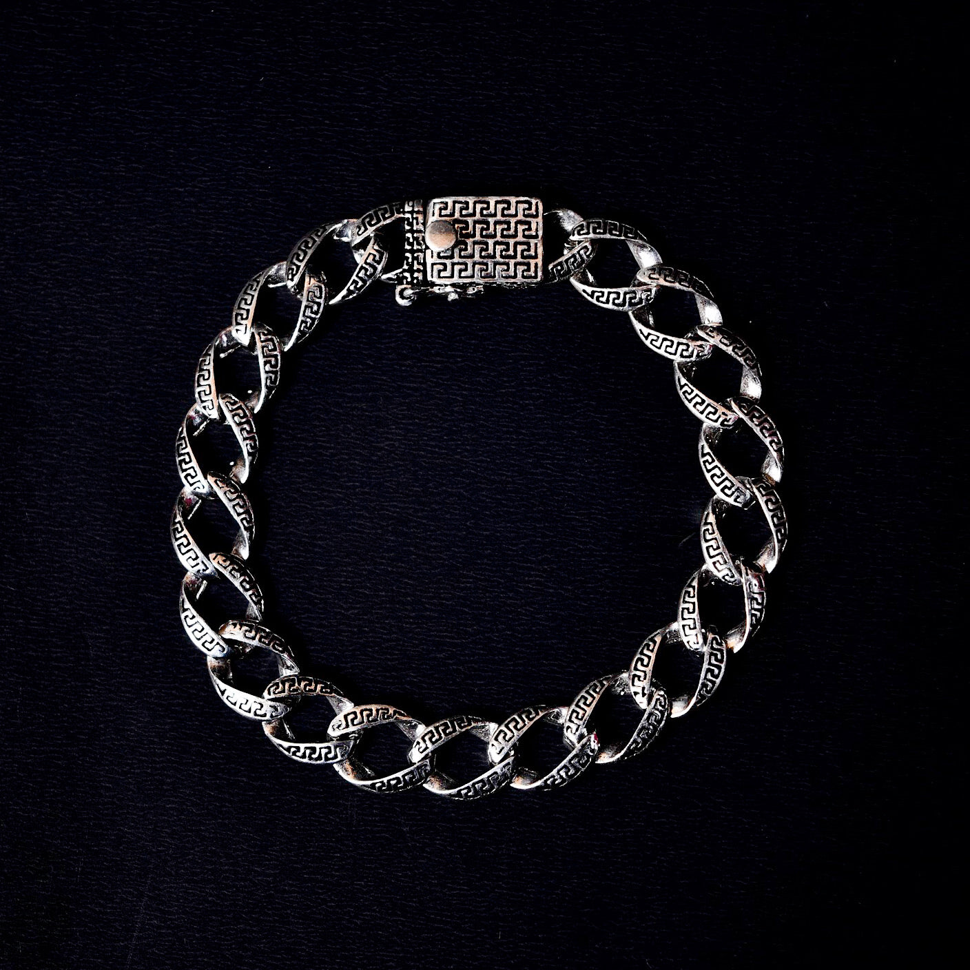 92.5 Silver Oxidised Greek Key Link Bracelet