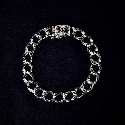 92.5 Silver Oxidised Greek Key Link Bracelet