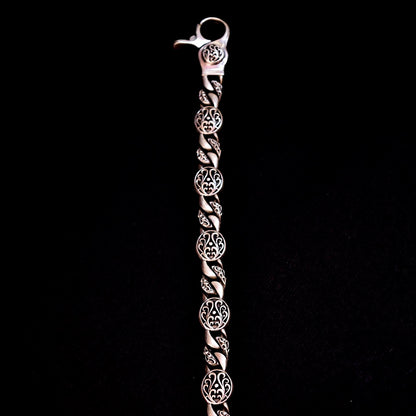 92.5 Silver Oxidised Antique Round Motif Bracelet