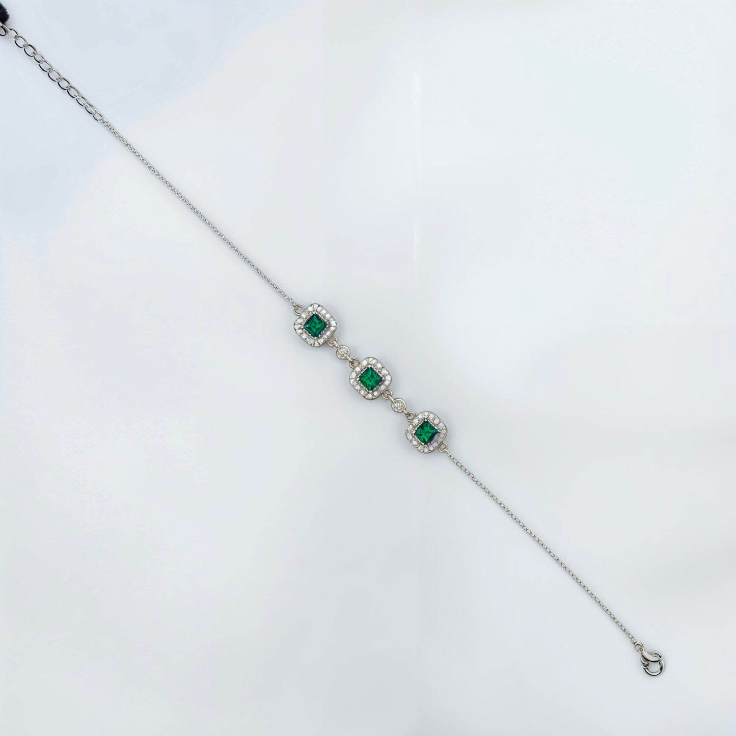 Emerald Majesty Cushion-Cut CZ Bracelet in Italian 92.5 Silver