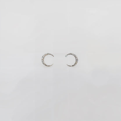 Celestial Crescent CZ Studs in Italian 92.5 Sterling Silver