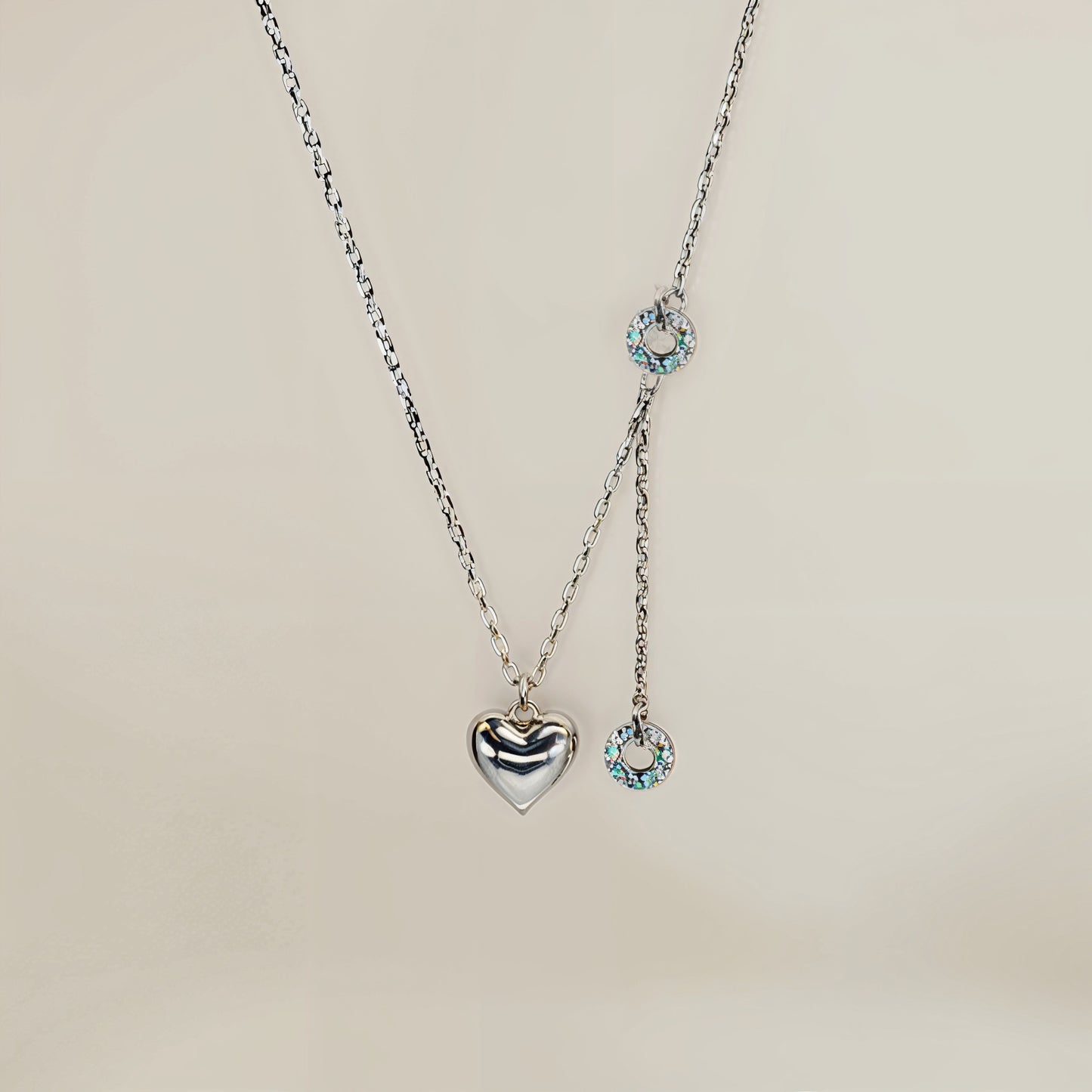 Heart & Circle Drop Necklace in Italian 92.5 Silver