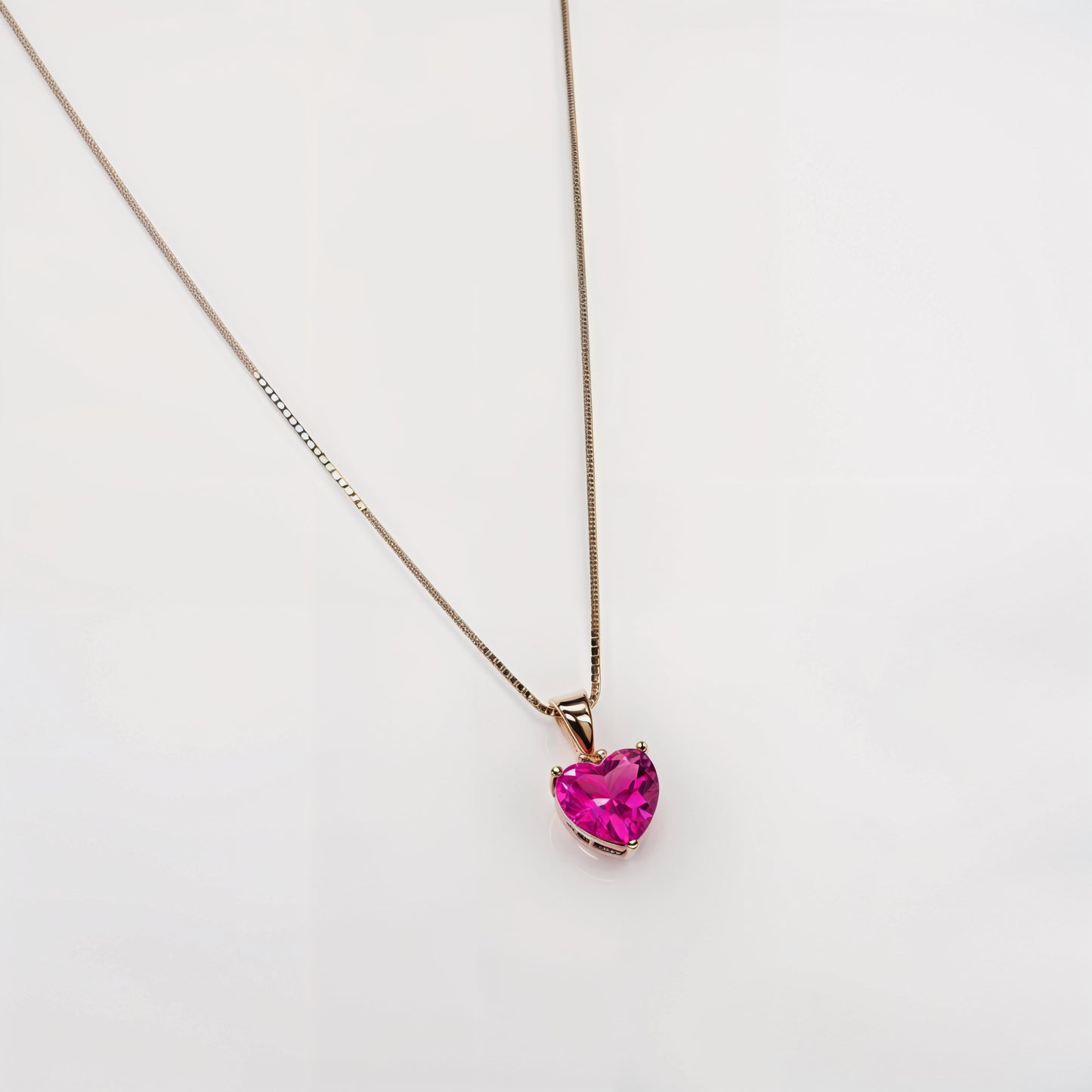 Pink Heart Solitaire Necklace in Italian 92.5 Silver