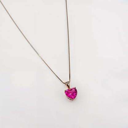 Pink Heart Solitaire Necklace in Italian 92.5 Silver