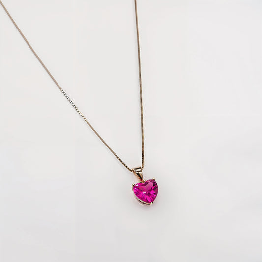 Pink Heart Solitaire Necklace in Italian 92.5 Silver