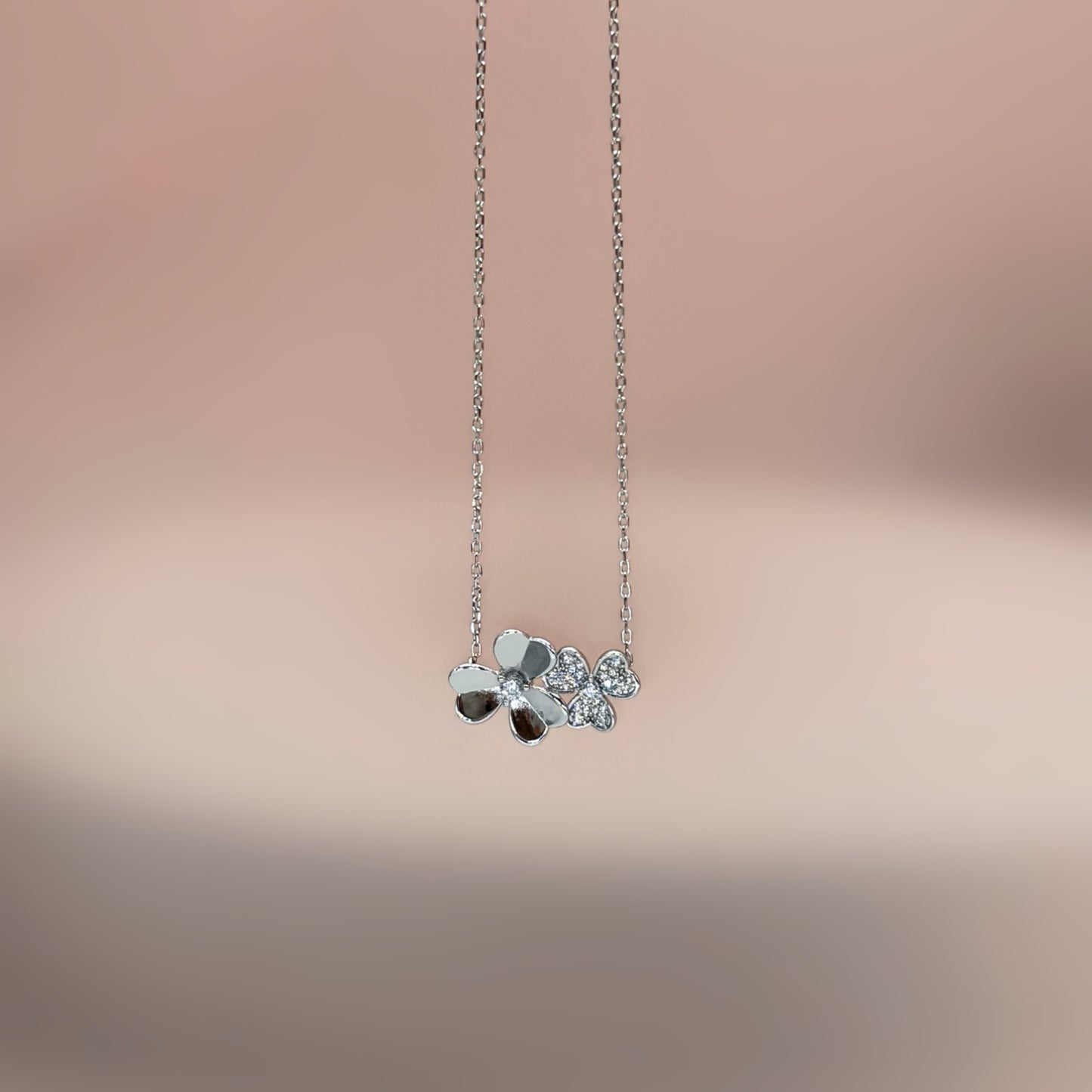 Dual Flower Necklace in Italian 92.5 Silver
